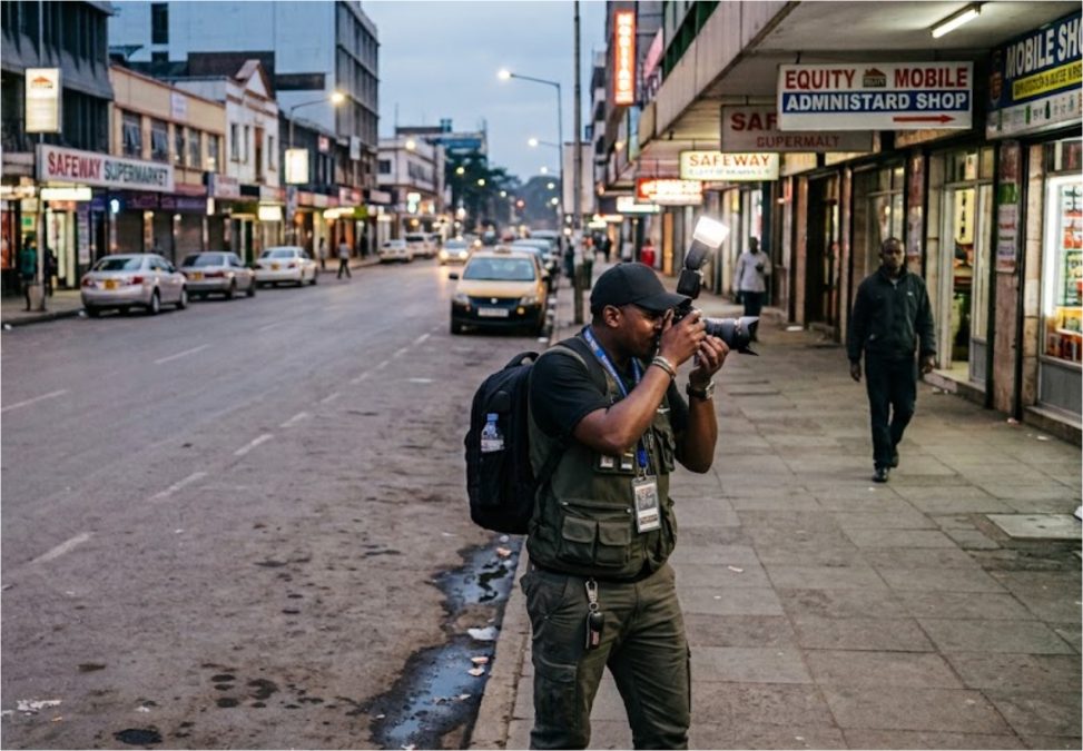 A photographer taking photos in the streets of Nairobi
