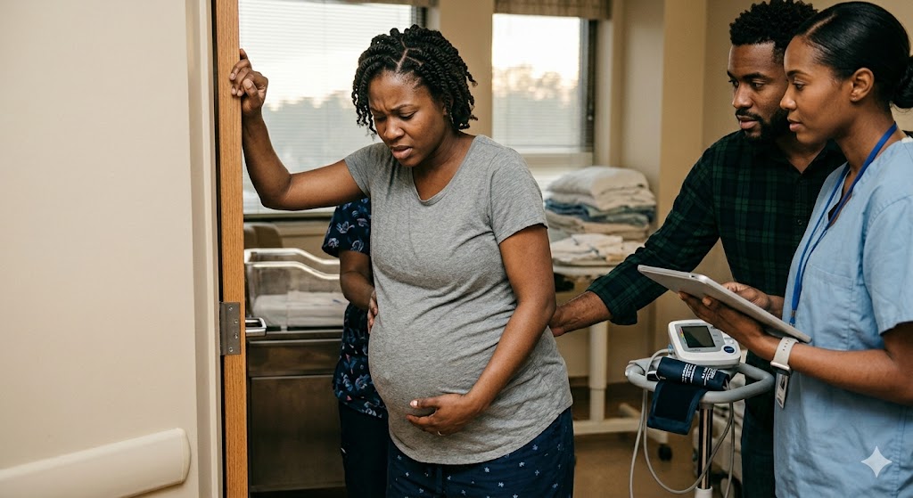  pregnant woman who is almost giving birth.