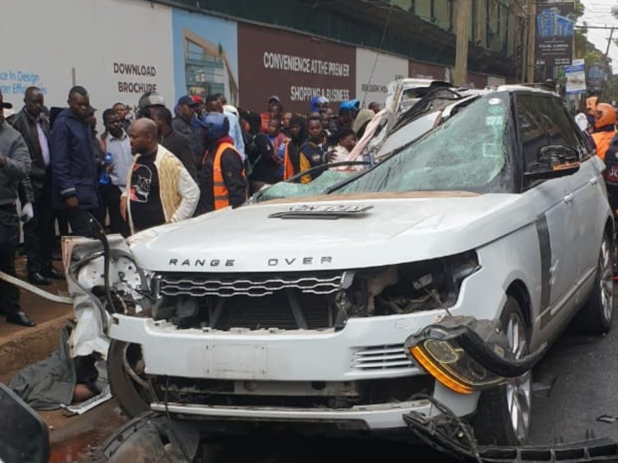 A grisly road accident involving a Range Rover and a boda boda along Riverside Drive in Westlands, Nairobi. PHOTO/David Nthua