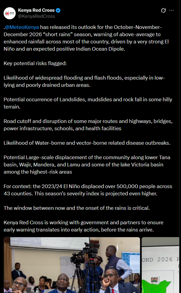 Post by Kenya Red Cross. PHOTO/Screengrab by K24 Digital from X/@KenyaRedCross
