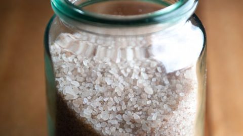 Salt in a glass jar.