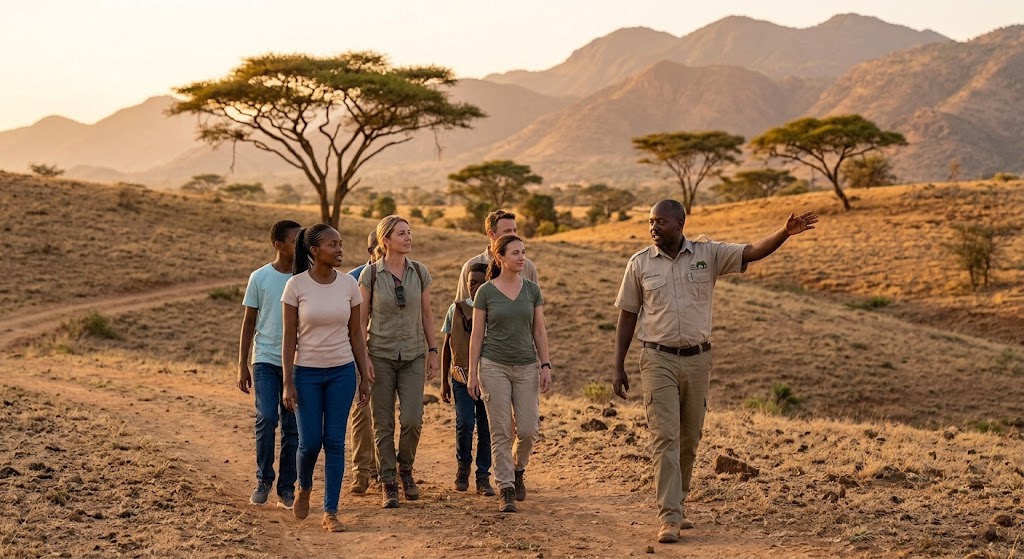 Tourists view a location.