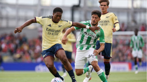 Arsenal's Lewis-Skelly in action against Real Betis on Wednesday, August 5, 2026 in Dublin, Ireland. PHOTO/https://www.arsenal.com