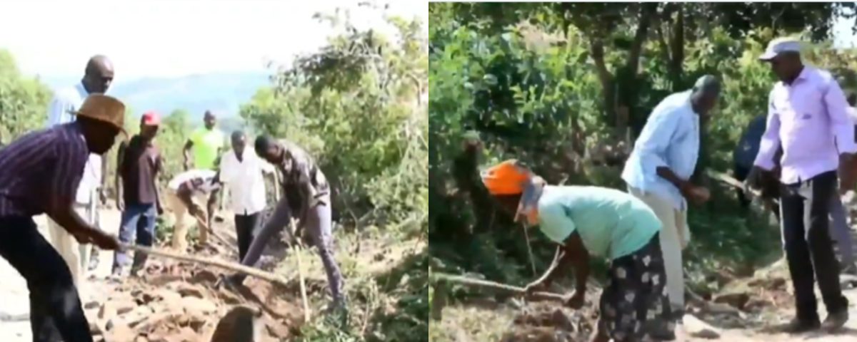 Residents of Kejiriet in Soin Ward fixing a bad road. PHOTO/screengrab by K24 Digital