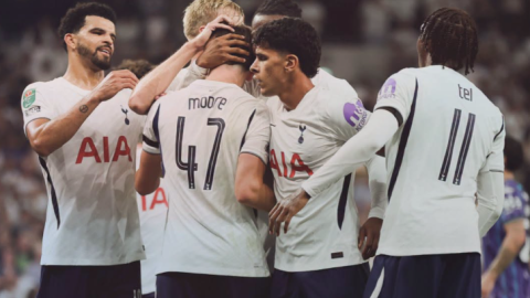 Tottenham Hotspur players celebrate their win against Charlton Athletic in the Carabao Cup encounter on Wednesday, August 26, 2026. PHOTO/https://www.facebook.com/TottenhamHotspur/photos