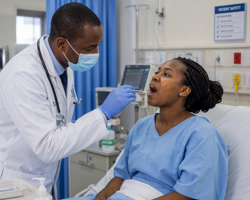 A patient undergoing a test in the hospital.