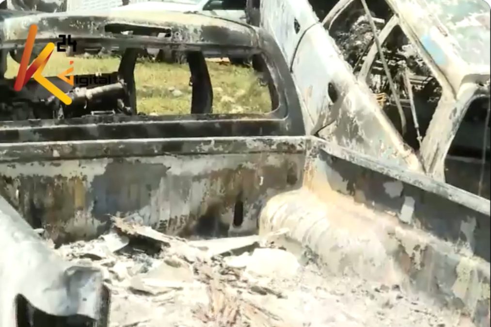 Tourched cars during Linda Mwananchi rally in Homa Bay. PHOTO/@K24Tv/X