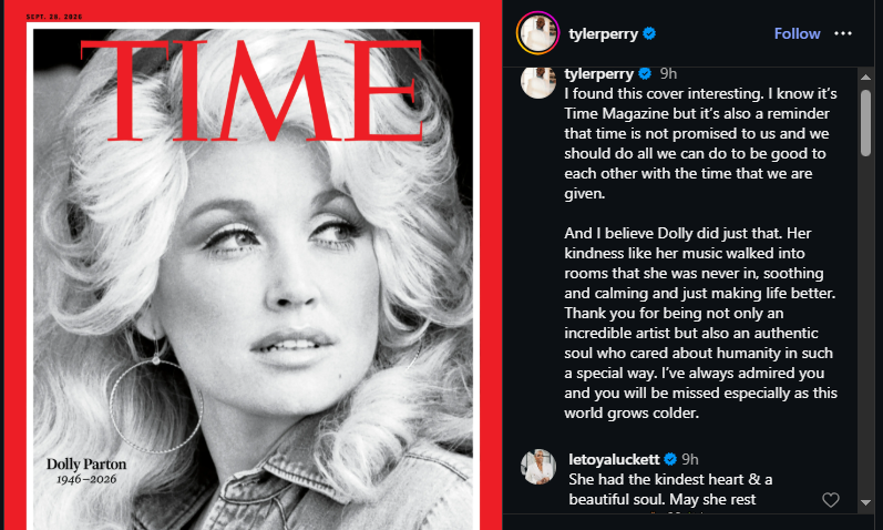 A post shared by Tyler Perry on Instagram. PHOTO/Screengrab by K24 Digital