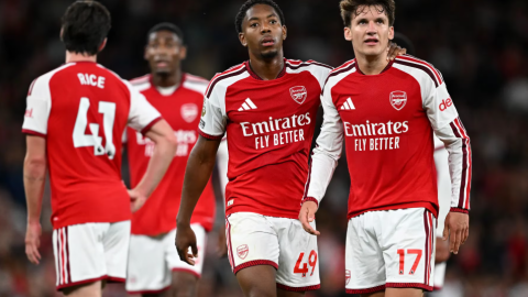 New Arsenal signing Christos Tzolis in action against Coventry City on Friday, August 21, 2026 at the Emirates Stadium. PHOTO/https://www.arsenal.com/news/men/1