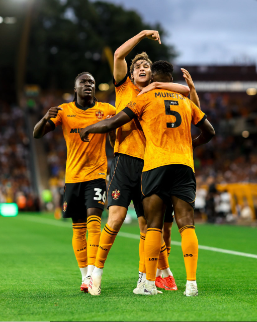 Wolves players celebrate their opening goal against Blackburn on Friday, August 14, 2026. PHOTO/https://www.facebook.com/wolves/photos