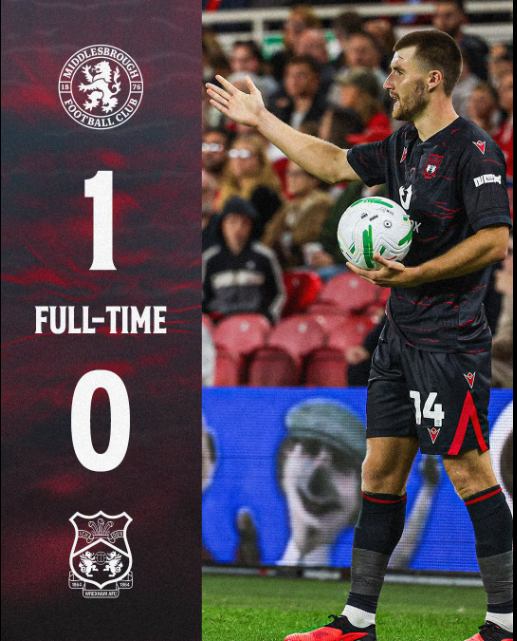 Wrexham narrowly lost to Middlesbrough in the Carabao Cup on Friday, August 7, 2026. PHOTO/https://www.facebook.com/wrexhamfootballclub