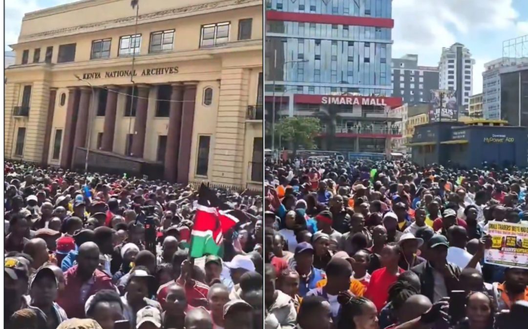 Small-scale traders protesting in Nairobi streets. PHOTO/screengrab by K24 Digital