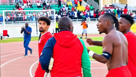 Harambee Stars captain Abud Omar in heated exchange with team's kit manager after Saturday's, September 26, 2026 1-1 draw with Eritrea in the 2027 AFCON Qualifier at the Nyayo National Stadium. PHOTO/https://www.facebook.com/TeyaKenya
