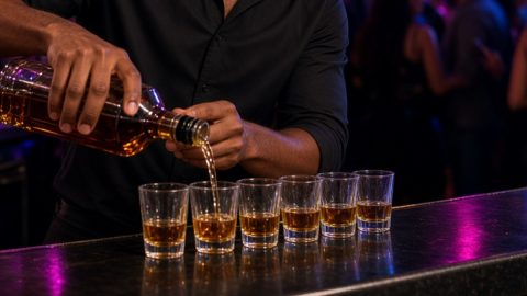 Glasses containing alcohol.