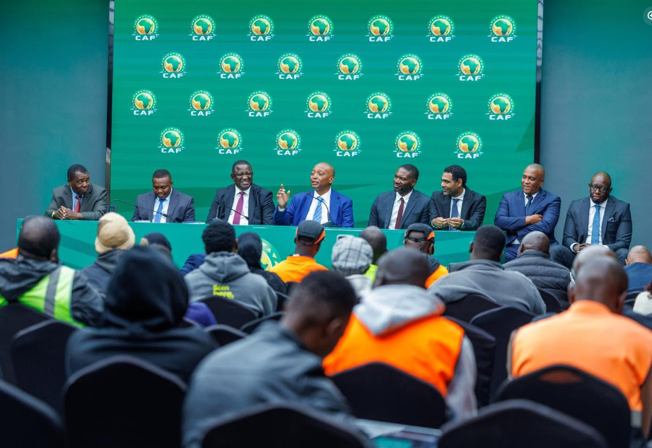 CAF Prsident holds a venue inspection press conference ahead of AFCON 2027 at Talanta Stadium on Friday, September 18, 2026. PHOTO/https://www.facebook.com/GovernorSalimMvurya