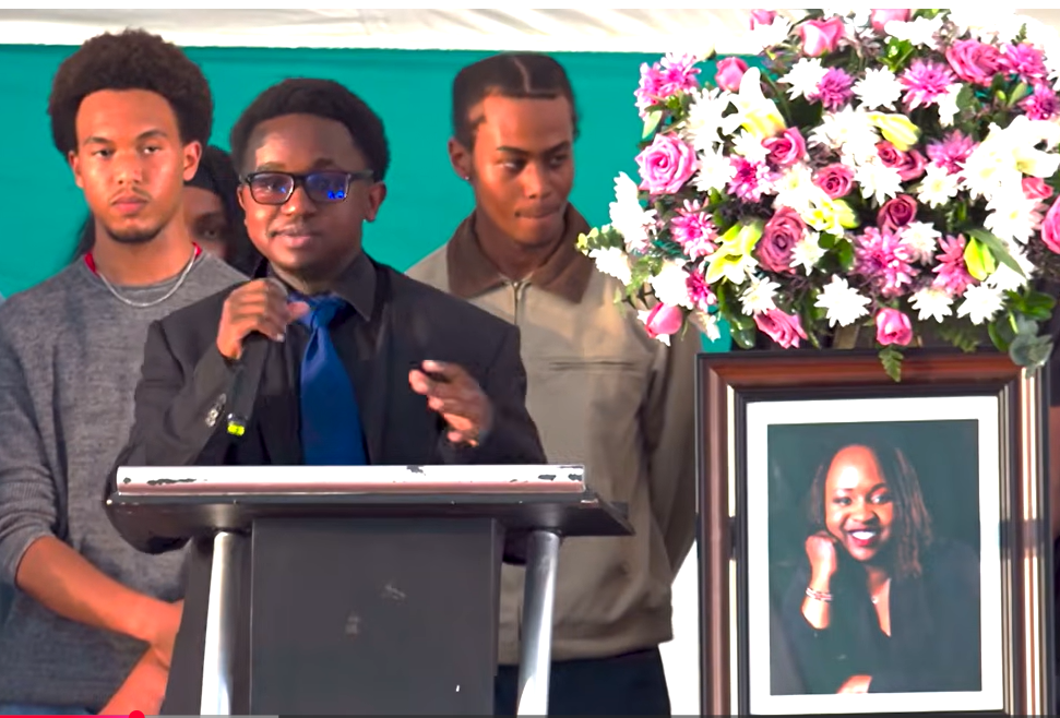 The late Rosemary Chemutai Kimwatu's eldest son Charles Migwe speaking durimg her memorial mass. PHOTO/screengrab by K24 Digital from video shared online