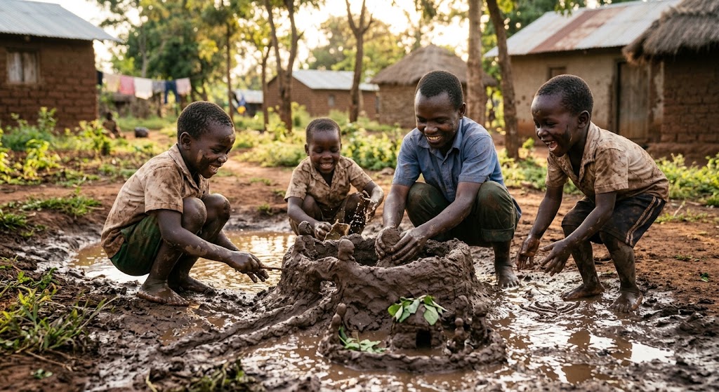 Children playing with mud.