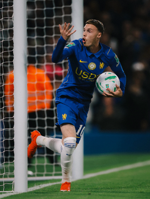 Chelsea forward Cole Palmer celebrates his goal against Leeds United in the Carabao Cup on Wednesday, September 9, 2026. PHOTO/https://www.facebook.com/ChelseaFC/photos