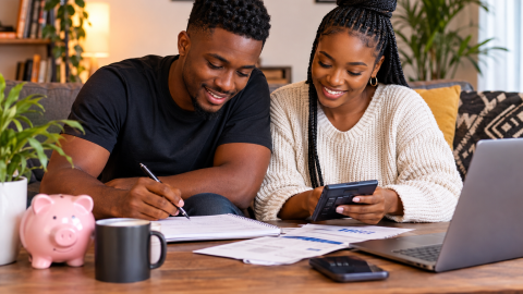 A couple planning their finances together.