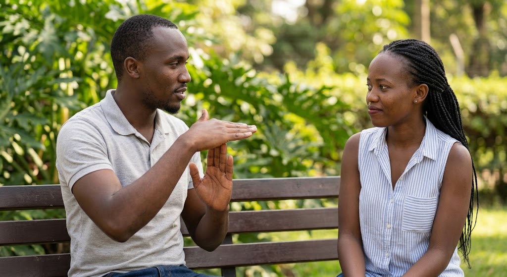 A couple agreeing respectfully to take a short, constructive time-out during a conversation.
