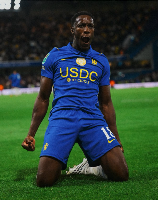 Chelsea forward Danny Welbeck celebrates his goal against Leeds United in the Carabao Cup on Wednesday, September 9, 2026. PHOTO/https://www.facebook.com/ChelseaFC/photos