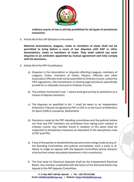Football Kenya Federation (FKF) has called Kariobangi Sharks before its Disciplinary Committee following the club’s decision to challenge a football-related ruling in the High Court. PHOTO/Football Kenya Federation