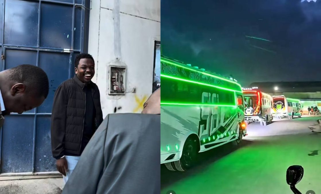 George Ruto during the unveiling of six new nganyas as a pastor prayed over and blessed the fleet. PHOTOS/Screengrabs by K24 Digital of Instagram video by @official_98_sacco.