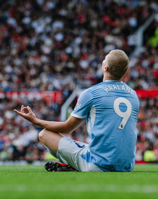 Manchester City star Erling Haaland celebrates his controversial goal against Manchester United on Sunday, September 13, 2026 at Old Trafford. PHOTO/https://web.facebook.com/mancity