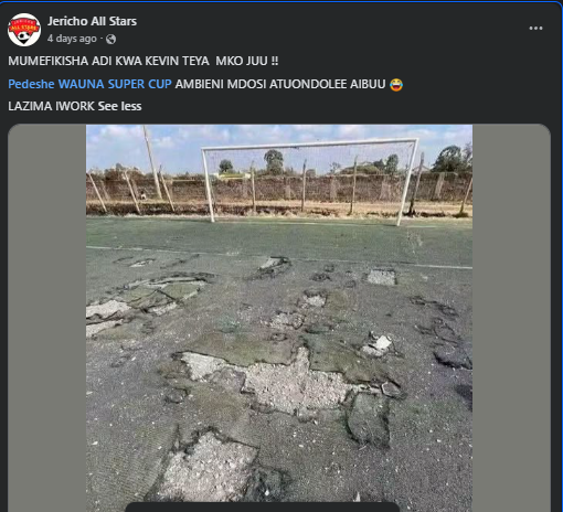 A lower division side Jericho All Stars pleading for the rehabilitation of the dilapidated Camp Toyoyo Stadium in Nairobi's Jericho Estate. PHOTO/Screengrab by K24 Digital/https://www.facebook.com/Jerichoallstarsofficial