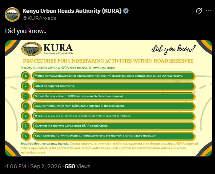 Post by KURA. PHOTO/Screengrab by K24 Digital from X/@KURAroads