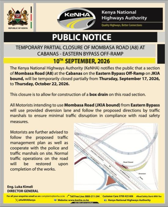 Temporary Partial Closure of Mombasa Road