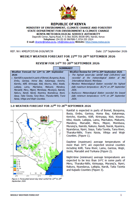 Post by Kenya Met Department. PHOTO/Screengrab by K24 Digital from https://meteo.go.ke/our-products/7-days-forecast/