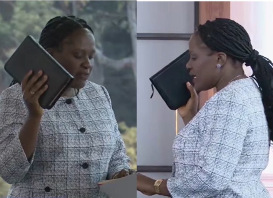 Veteran journalist Mary Kilobi during her swearing in on September 8,2026. PHOTO/screengrab by K24 Digital/@statehouseKenya/YouTube