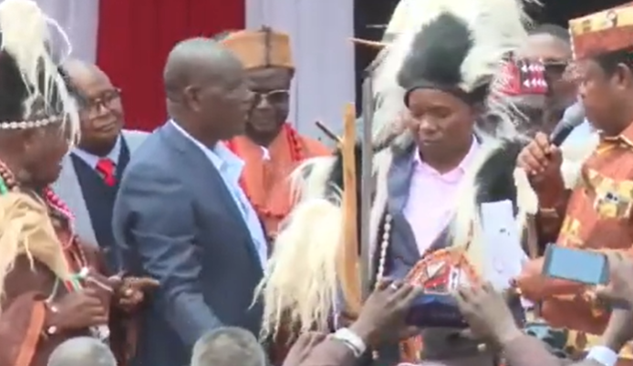 Deputy President Kithure Kindiki with Mt Kenya elders during a traditional ceremony. PHOTO/Screengrab by K24 Digital