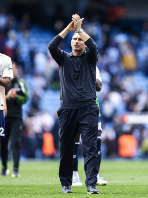 Coventry City manager Frank Lampard applauds club supporters after suffering narrow defeat to Manchester Cityon Saturday, September 5, 2026 at the Etihad Stadium. PHOTO/https://www.facebook.com/CoventryCityFC/photos