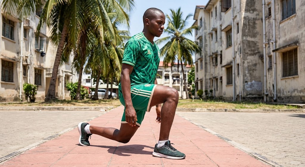 A man aligns his knee correctly during a forward lunge.