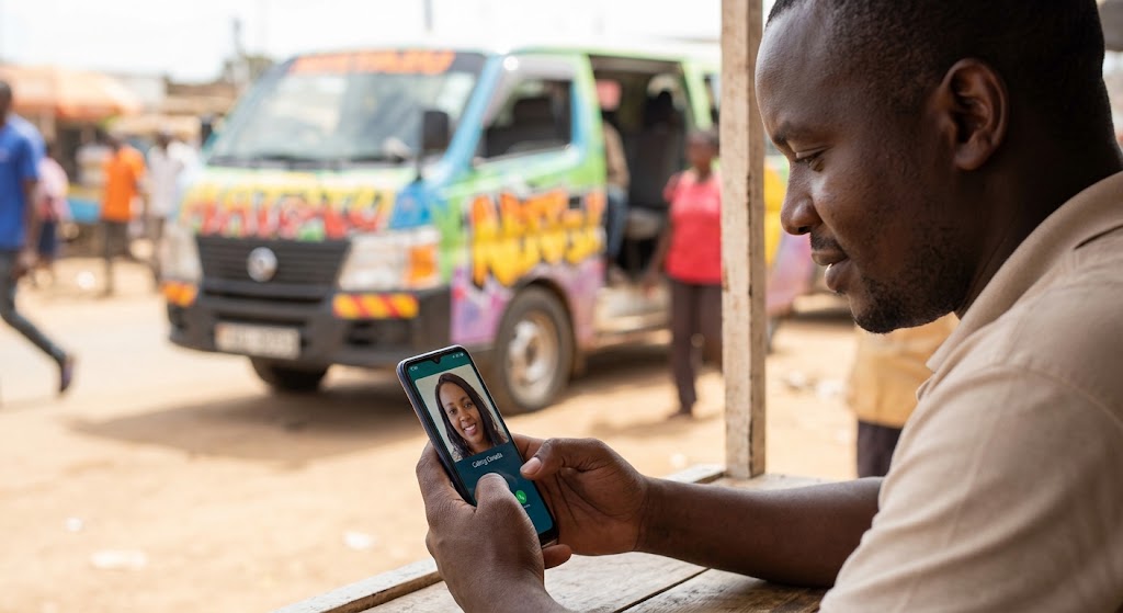 A man makes time for a video call with his partner abroad during his workday.