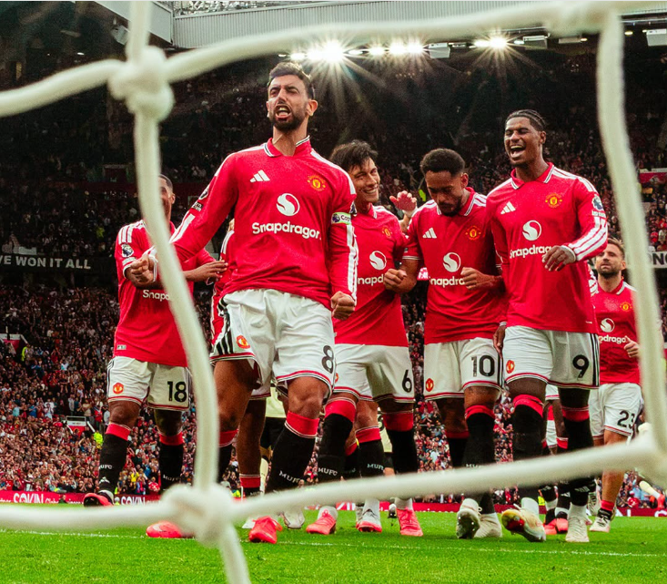 Manchester United's captain Bruno Fernandes celebrates his goal against Ipswich on Sunday, August 30, 2026 at Old Trafford. PHOTO/https://www.facebook.com/manchesterunited/photos