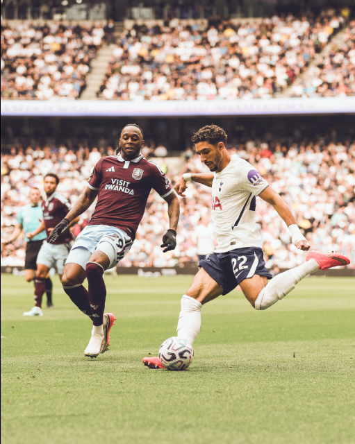 Tottenham's Omar Marmoush (Right) in action against Aston Villa in the Premier League at the Tottenham Hotspur Stadium on Saturday, September 19, 2026. PHOTO/https://www.facebook.com/TottenhamHotspur/photos