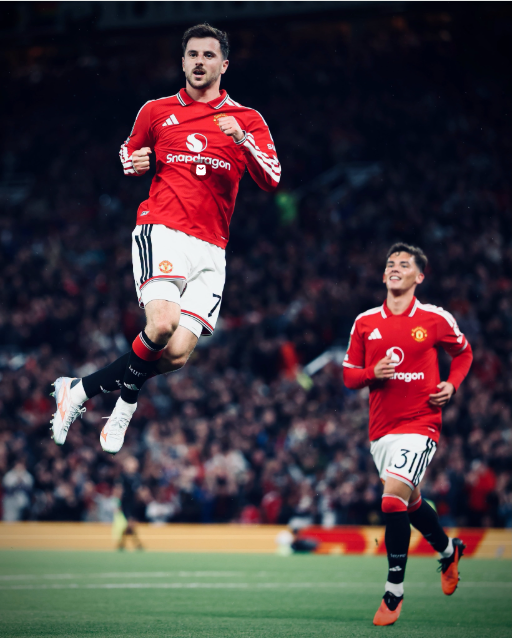 Manchester United's Maon Mount celebrates his goal against Brighton at Old Trafford on Wednesday, September 16, 2026. PHOTO/https://www.facebook.com/manchesterunited/photos