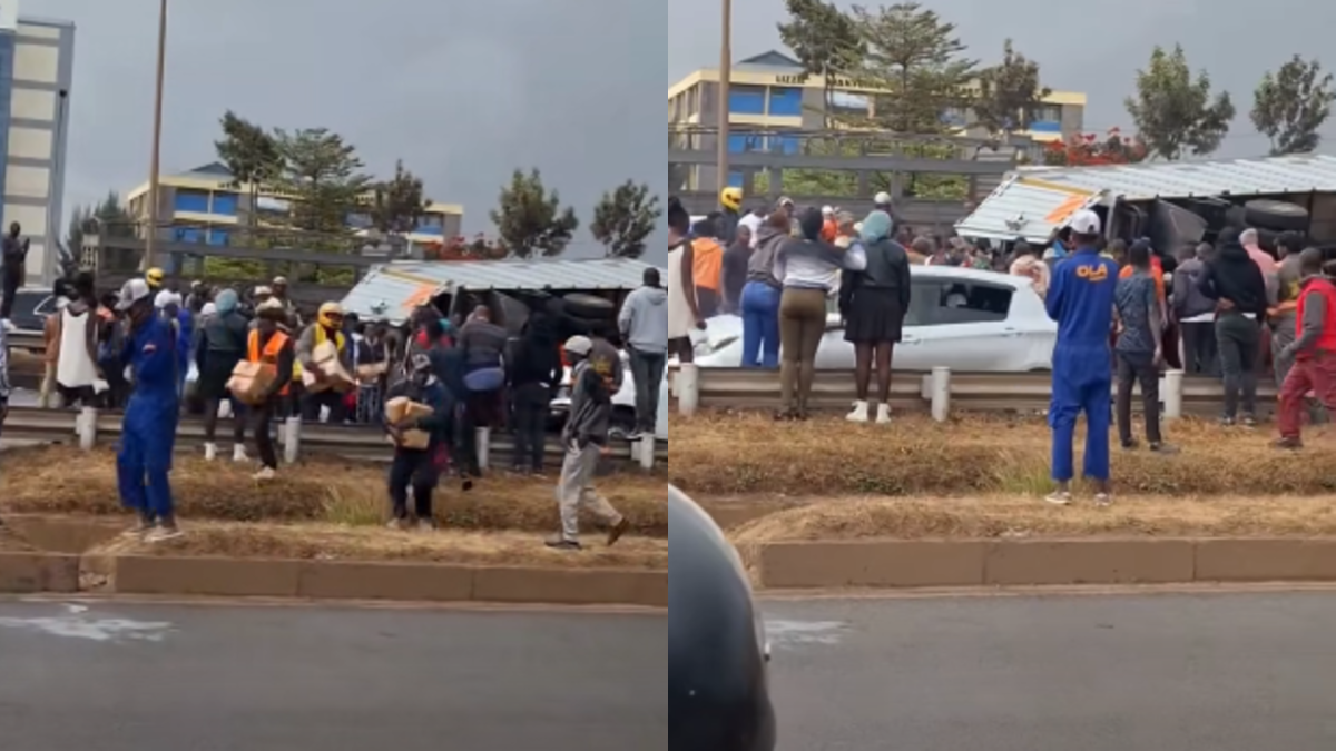Chaos as residents scramble for milk after lorry accident on Thika Road