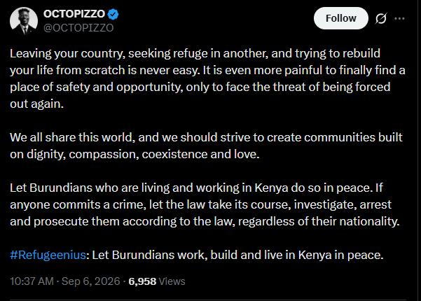 Post by Octopizzo. PHOTO/Screengrab by K24 Digital from X/@OCTOPIZZO