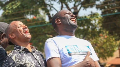 Babu Owino with Edwin Sifuna during Linda Mwananchi past rally. PHOTO/@LindaMwananchi_/X
