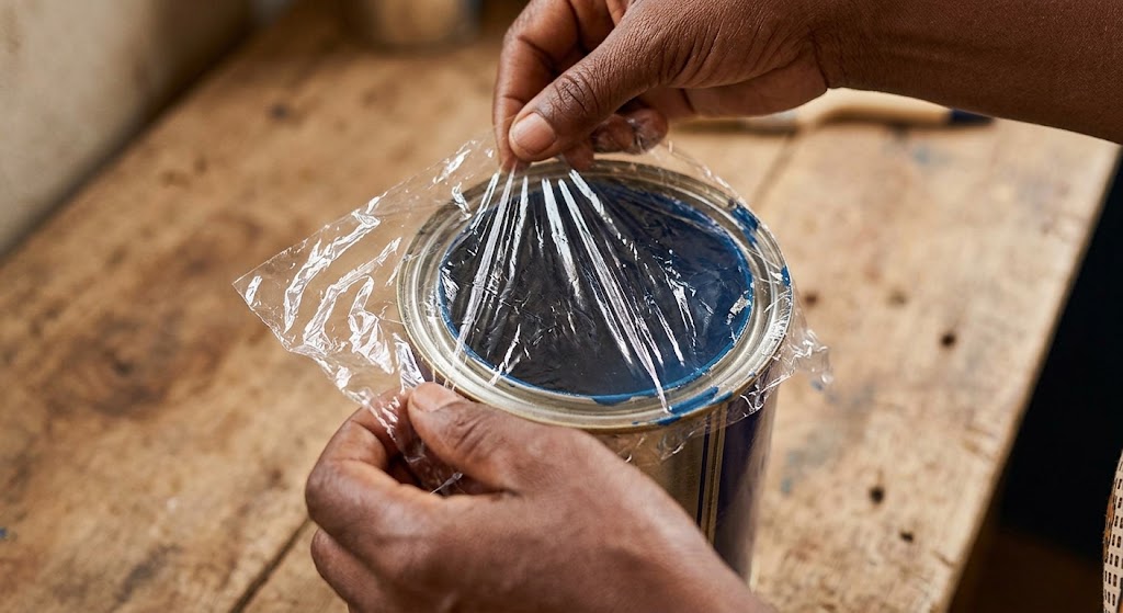 The technique of using plastic wrap to create an airtight barrier.