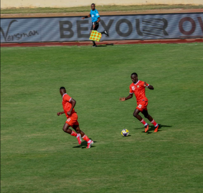 Harambee Stars forward Ryan Ogam on the ball against Eritrea in the 2027 AFCON qualifier on Saturday, September 26, 2026 at Nyayo National Stadium. PHOTO/https://www.facebook.com/elijah.mwangi.961/photos