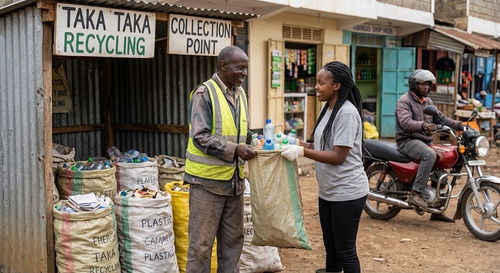A volunteer partners with a local recycling operator to deliver pre-sorted materials.