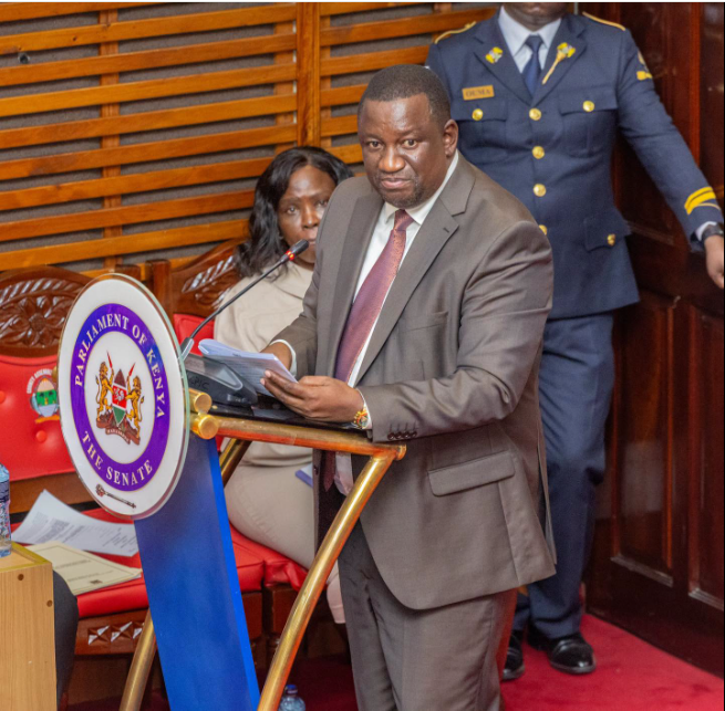 Sports CS Salim Mvurya appearing before the Senate to respond to Parliamentary Questions on matters relating to Youth Affairs, the Creative Economy and Sports on Wednesday, September 23, 2026. PHOTO/https://www.facebook.com/GovernorSalimMvurya