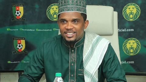 Cameroon FA president Samuel Eto'o during a previous press conference. PHOTO/https://www.facebook.com/setoo99
