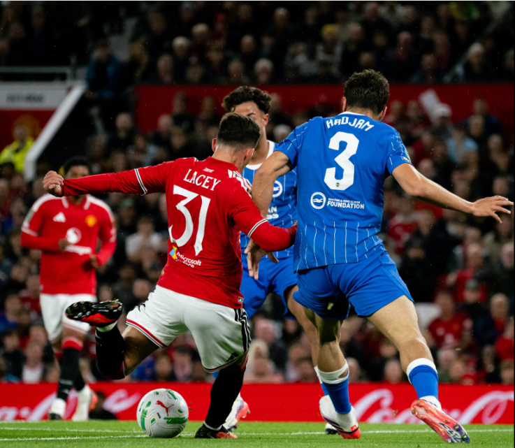 Manchester United's wonderkid Shea Lacey scores against Brighton at Old Trafford on Wednesday, September 16, 2026. PHOTO/https://www.facebook.com/manchesterunited/photos