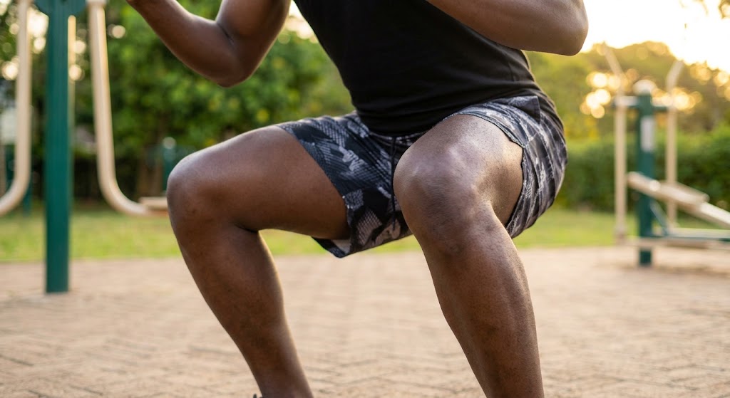 An athlete correcting form by actively pushing knees outward.